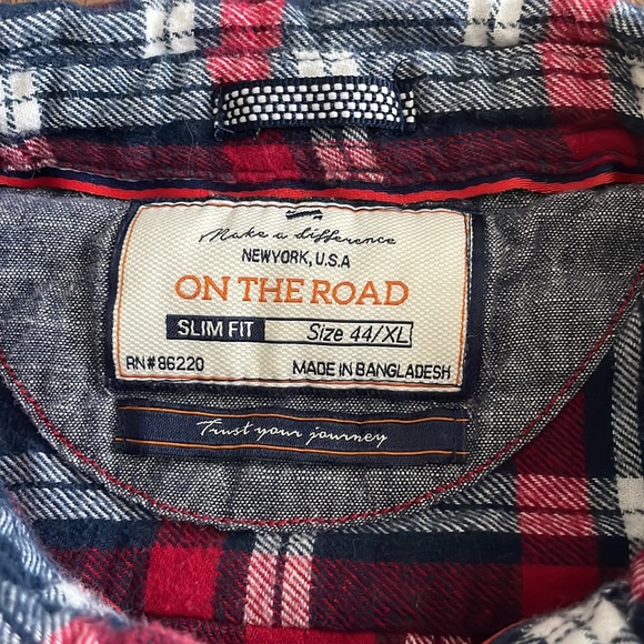 Plaid On The Road Men’s button down casual cotton work Shirt Slim fit Size XL 44 - Picture 5 of 10
